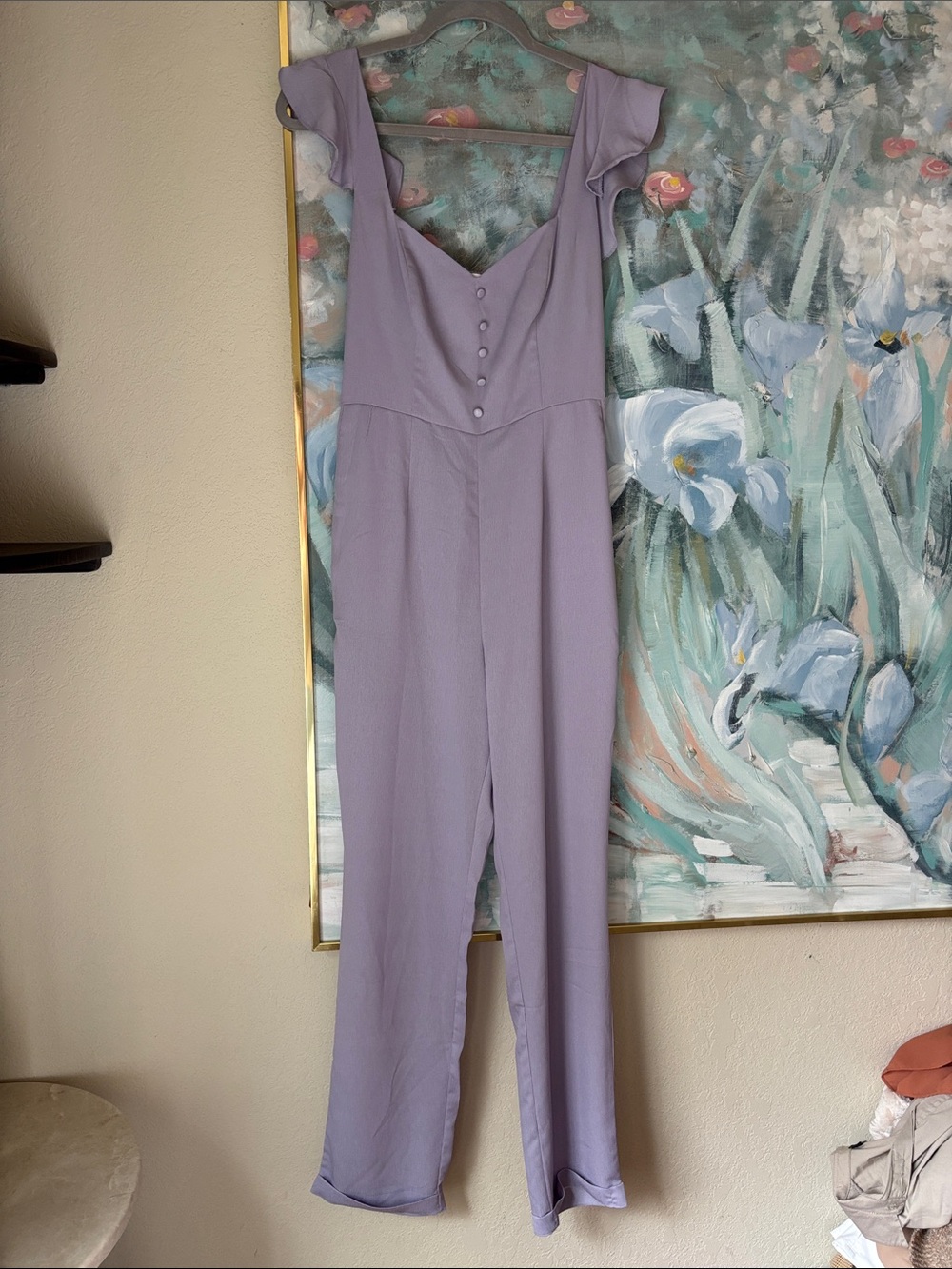 Lavender Ruffle-Sleeve Jumpsuit